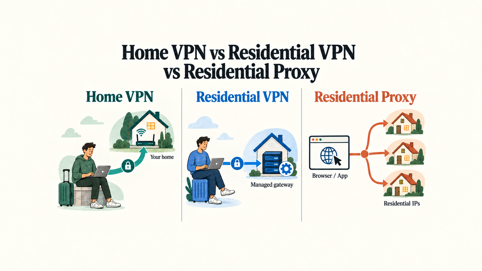 Home VPN vs Residential VPN vs Residential Proxy: What's Actually Different?